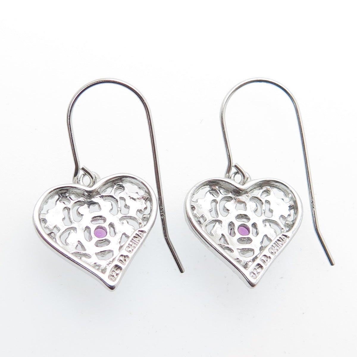 ROSS SIMONS 925 Sterling Silver Real Pink Sapphire Heart Earrings