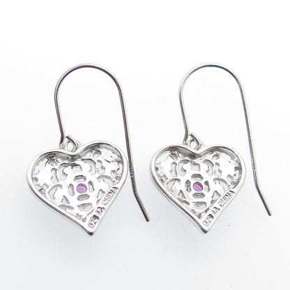 ROSS SIMONS 925 Sterling Silver Real Pink Sapphire Heart Earrings