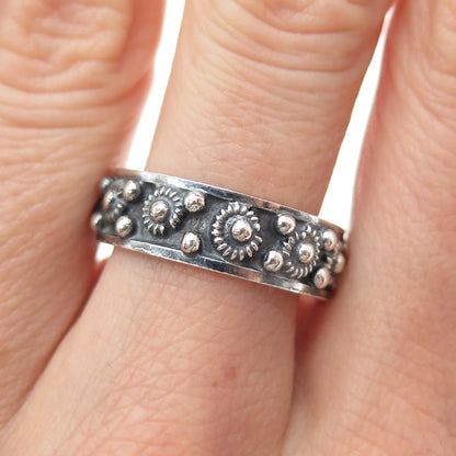925 Sterling Silver Vintage Mexico Cannetille Band Oxidized Ring Size 9.25