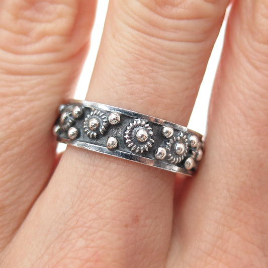 925 Sterling Silver Vintage Mexico Cannetille Band Oxidized Ring Size 9.25