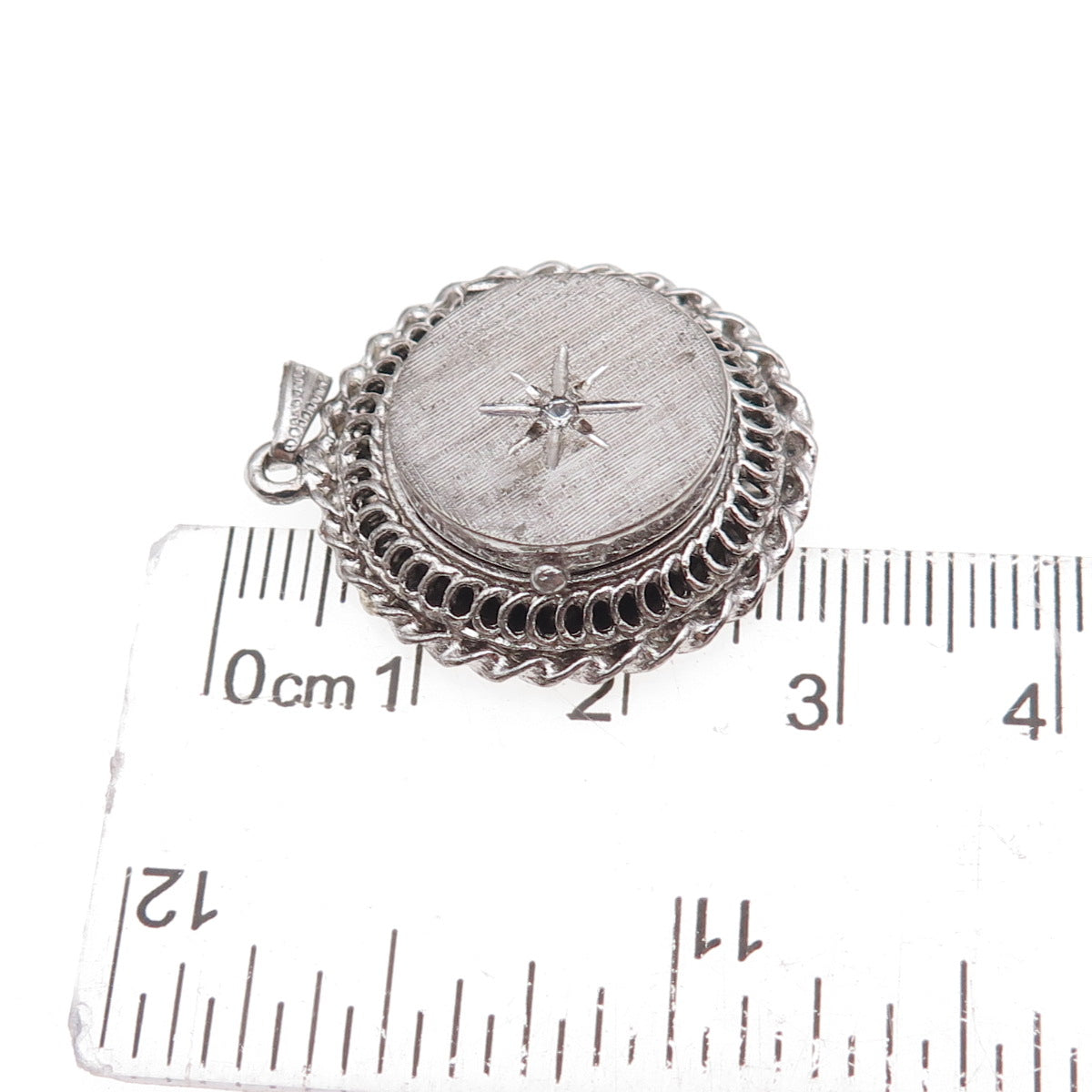 Elco 925 Sterling Silver Antique Art Deco Starburst Locket Charm Pendant