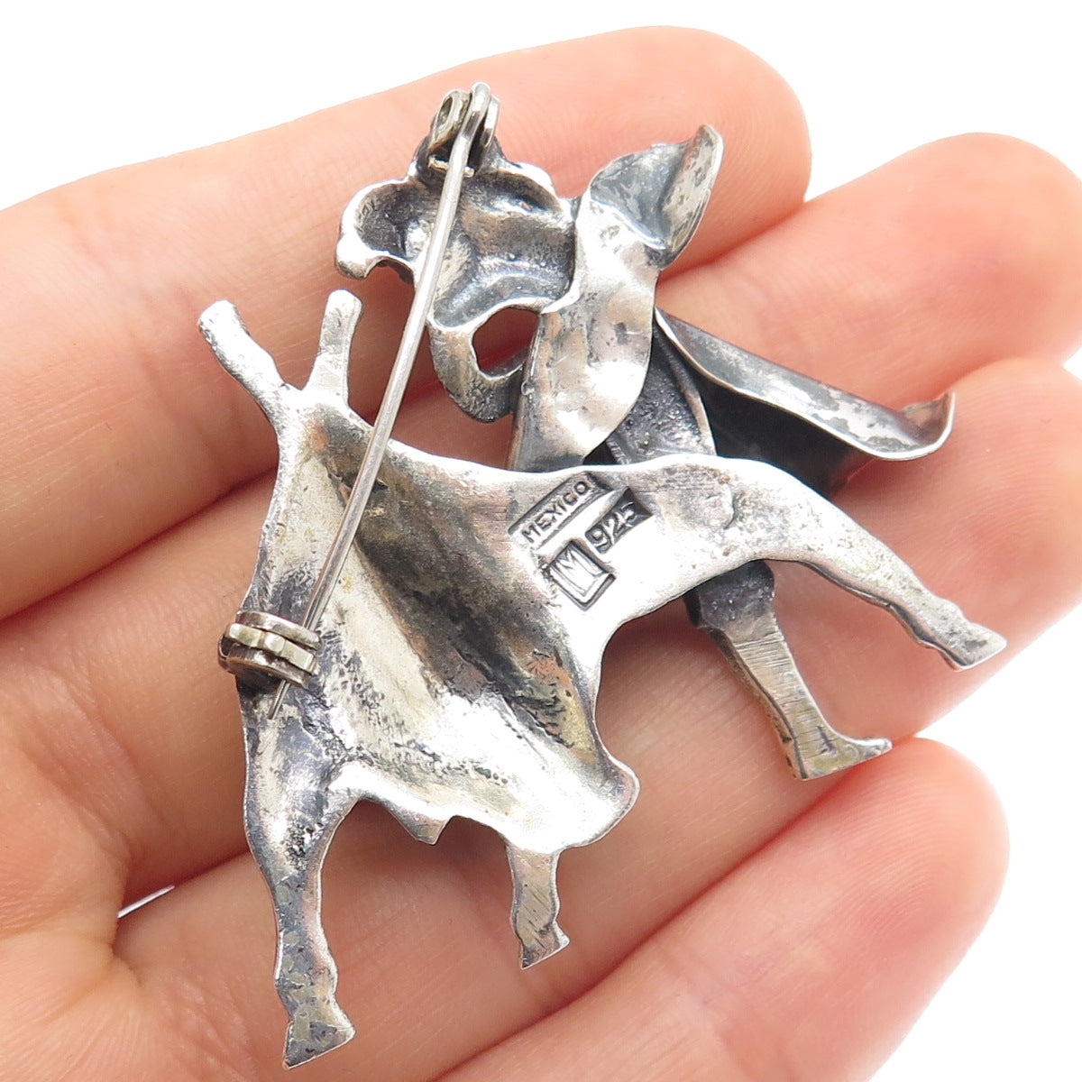 925 Sterling Silver Vintage Mexico Matador Bull Fighter Oxidized Pin Brooch