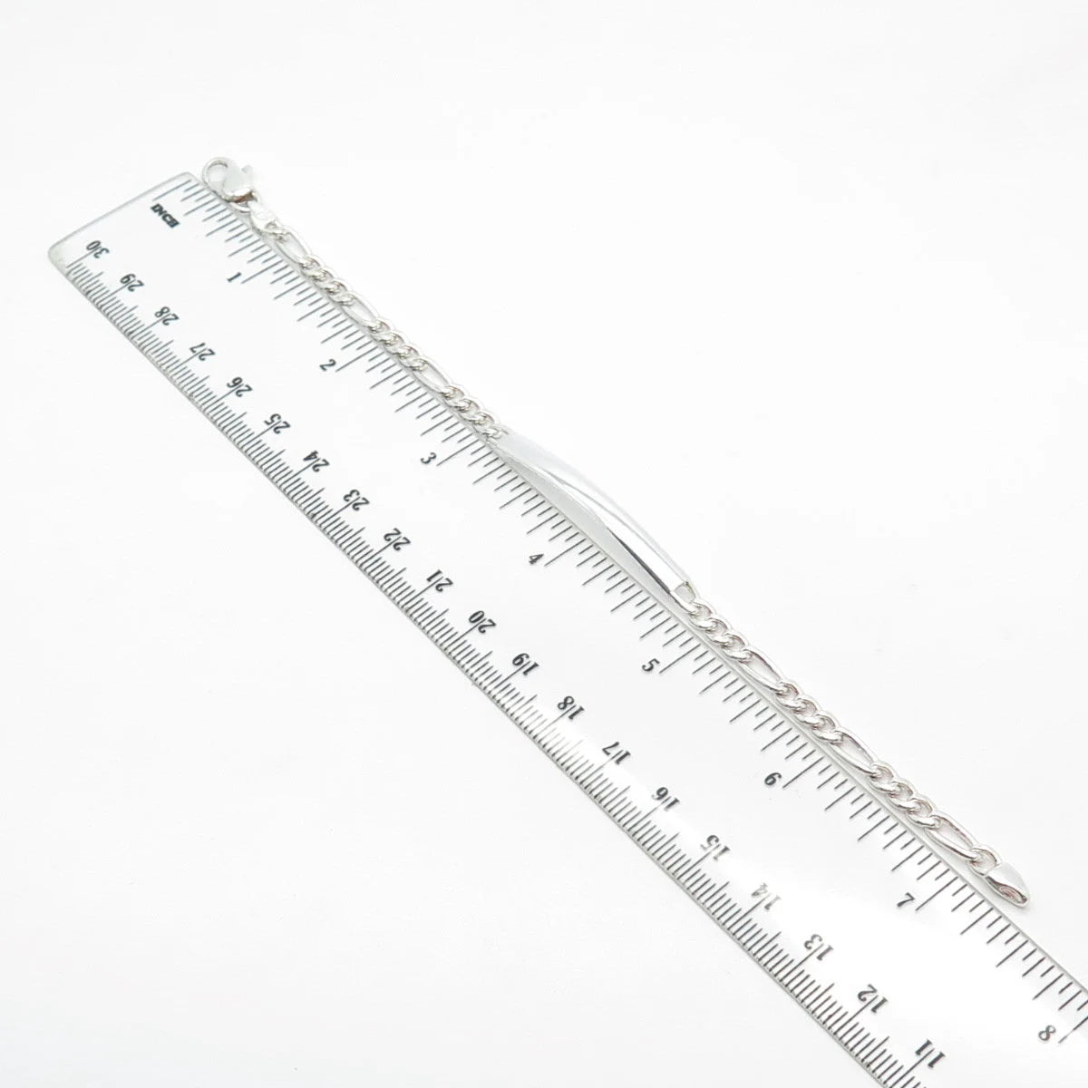 925 Sterling Silver Vintage ID Figaro Link Bracelet 7"