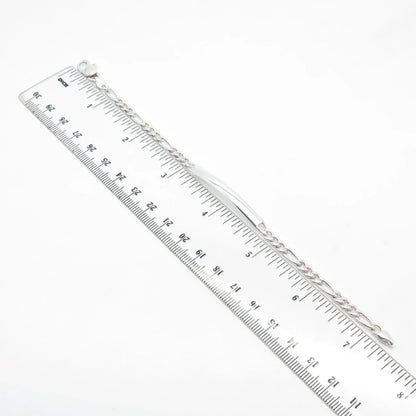 925 Sterling Silver Vintage ID Figaro Link Bracelet 7"