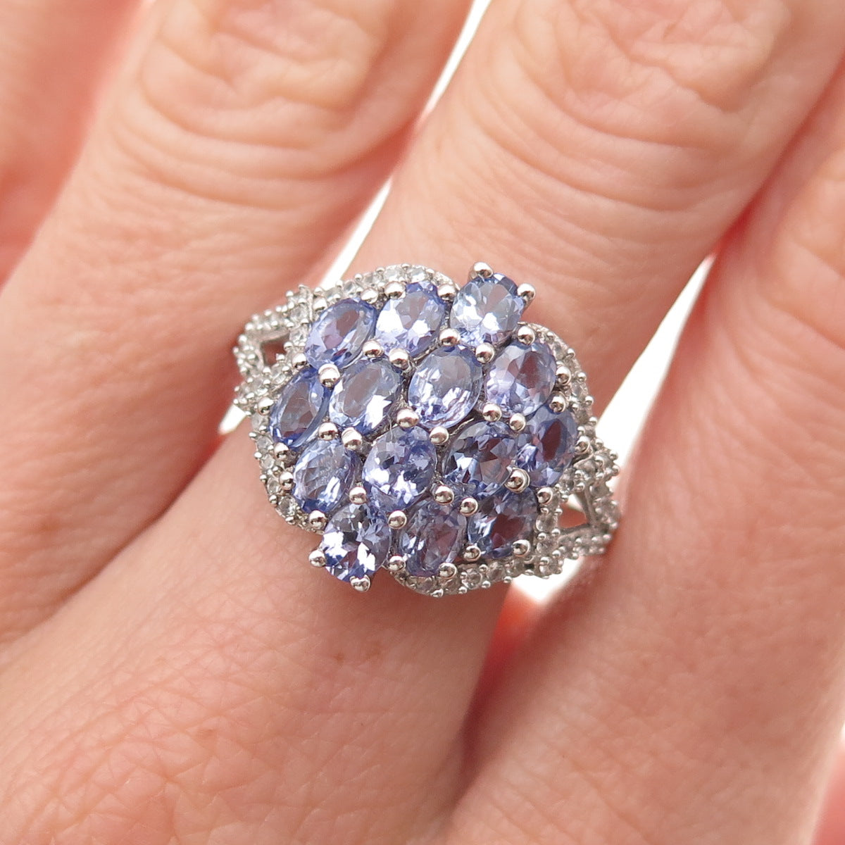 Chuck Clemency 925 Sterling Silver Real Tanzanite & White Topaz Ring Size 8