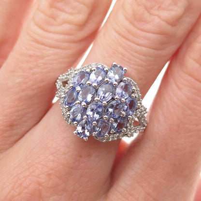 Chuck Clemency 925 Sterling Silver Real Tanzanite & White Topaz Ring Size 8