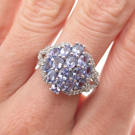 Chuck Clemency 925 Sterling Silver Real Tanzanite & White Topaz Ring Size 8