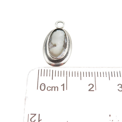 925 Sterling Silver Vintage Real MOP Lady Cameo Mini Charm Pendant