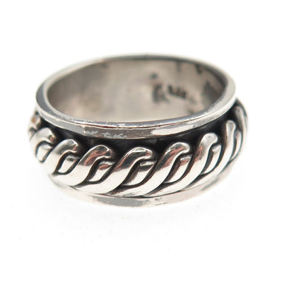925 Sterling Silver Vintage Roped Oxidized Rotating Band Ring Size 7