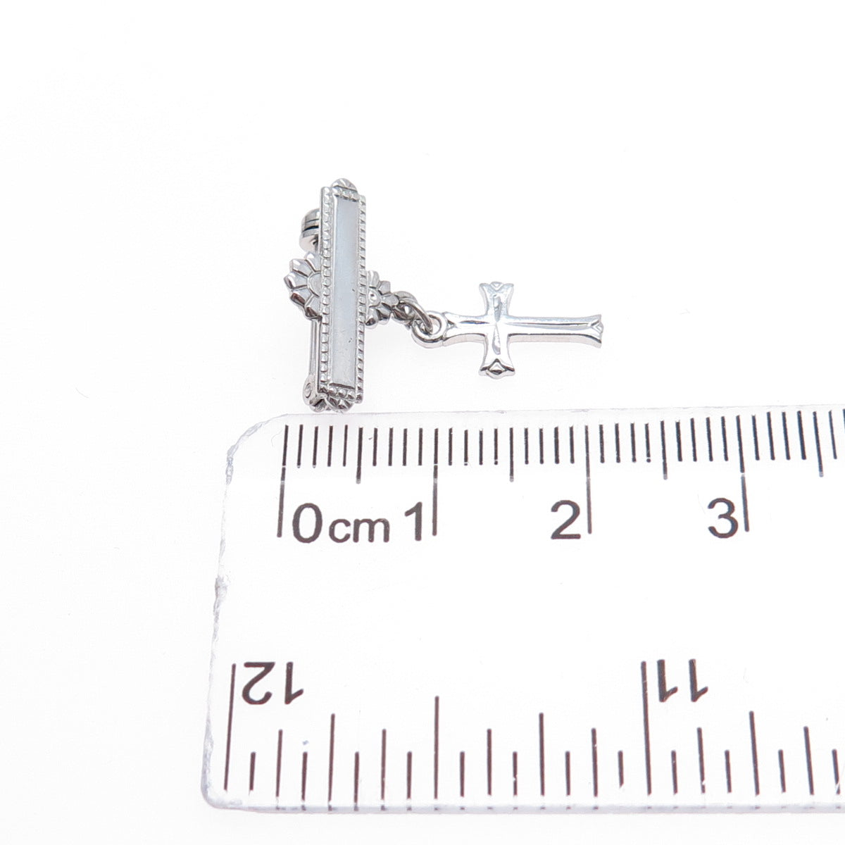 MARATHON 925 Sterling Silver Antique Art Deco Cross Medal Pin Brooch