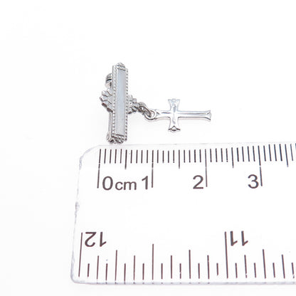 MARATHON 925 Sterling Silver Antique Art Deco Cross Medal Pin Brooch