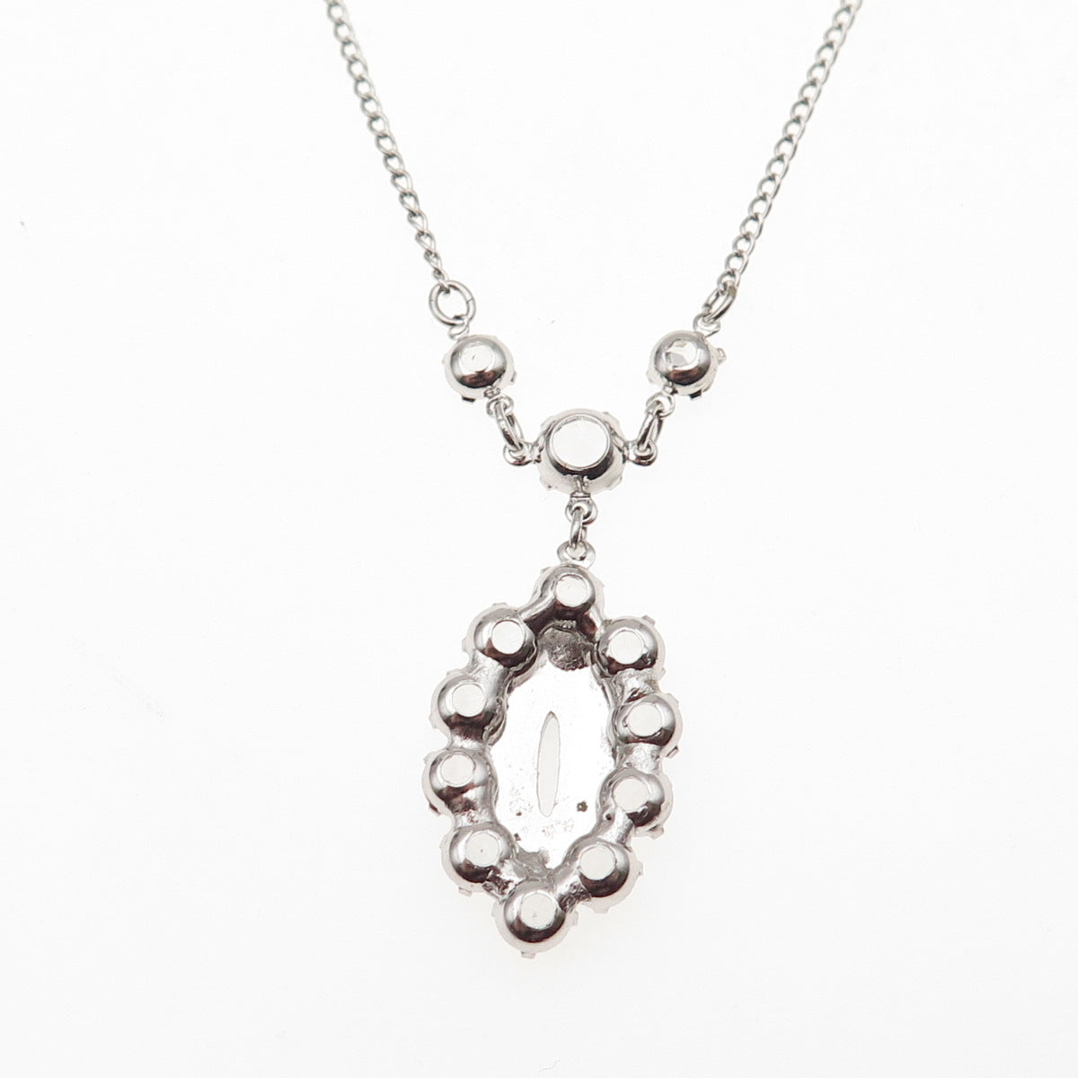 925 Sterling Silver Vintage Enamel & Rhinestone Curb Chain Necklace 16"