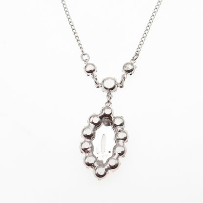 925 Sterling Silver Vintage Enamel & Rhinestone Curb Chain Necklace 16"