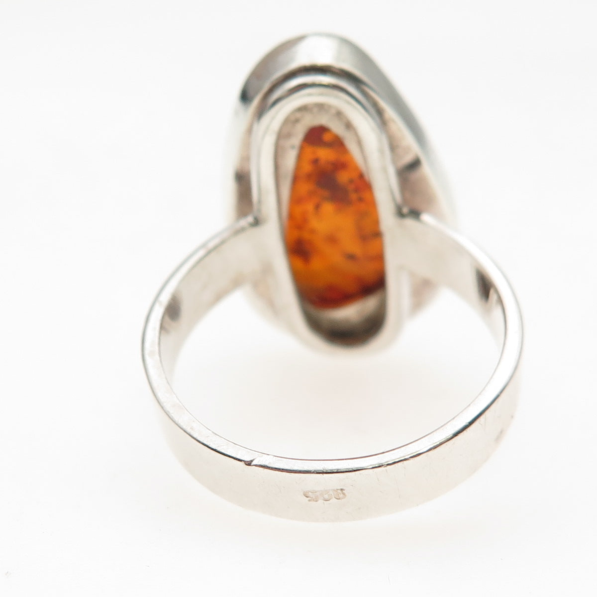 925 Sterling Silver Vintage Real Amber Modernist Oxidized Ring Size 9.5