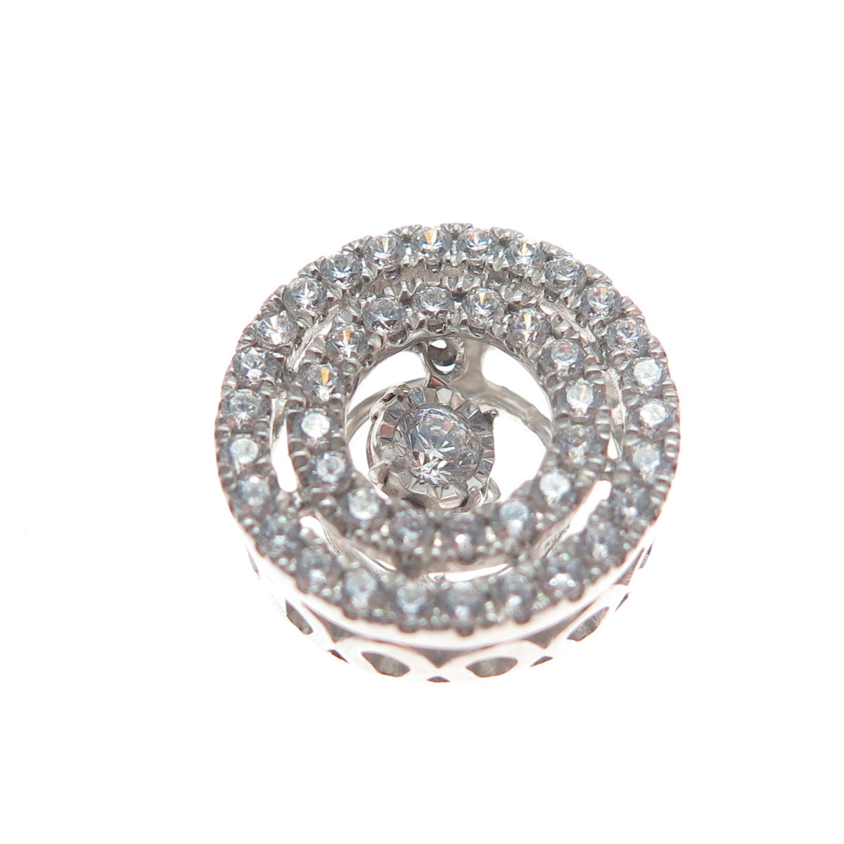 925 Sterling Silver Round-Cut Shaped C Z Sparkle Minimalist Slide Pendant