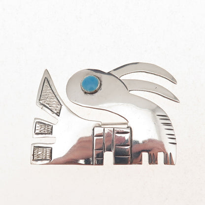 925 Sterling Silver Vintage Perubian Enamel Rabbit Oxidized Pin Brooch