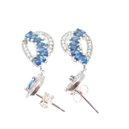 925 Sterling Silver Marquise & Round-Cut Blue White C Z Dangle Earrings