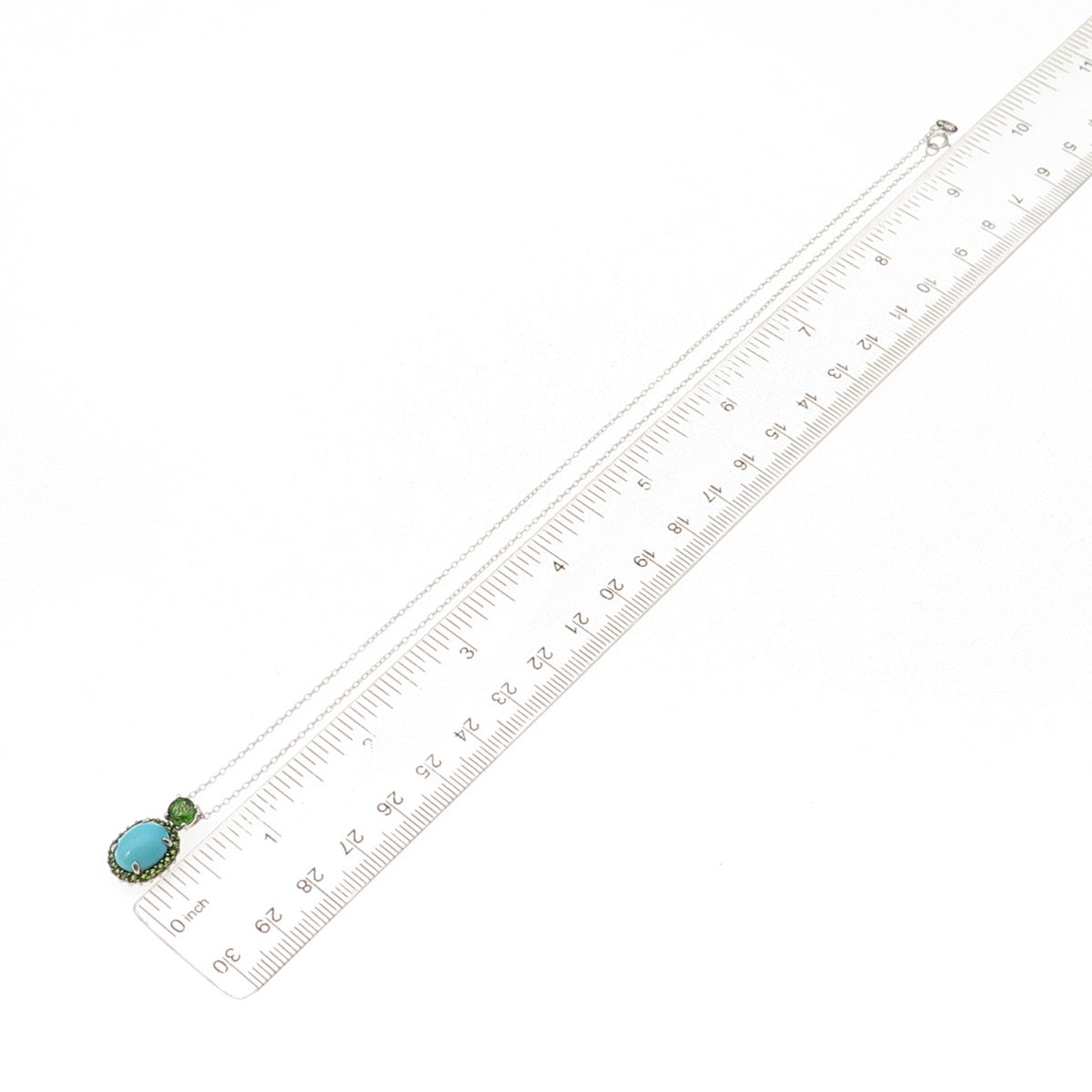 925 Sterling Silver Real Turquoise & Peridot Cable Chain Necklace 18"