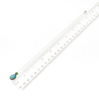 925 Sterling Silver Real Turquoise & Peridot Cable Chain Necklace 18"