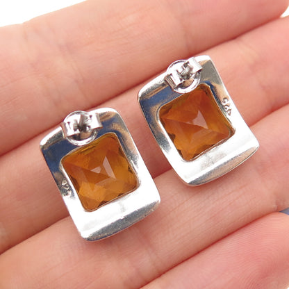 925 Sterling Silver Vintage Real Citrine Modernist Earrings