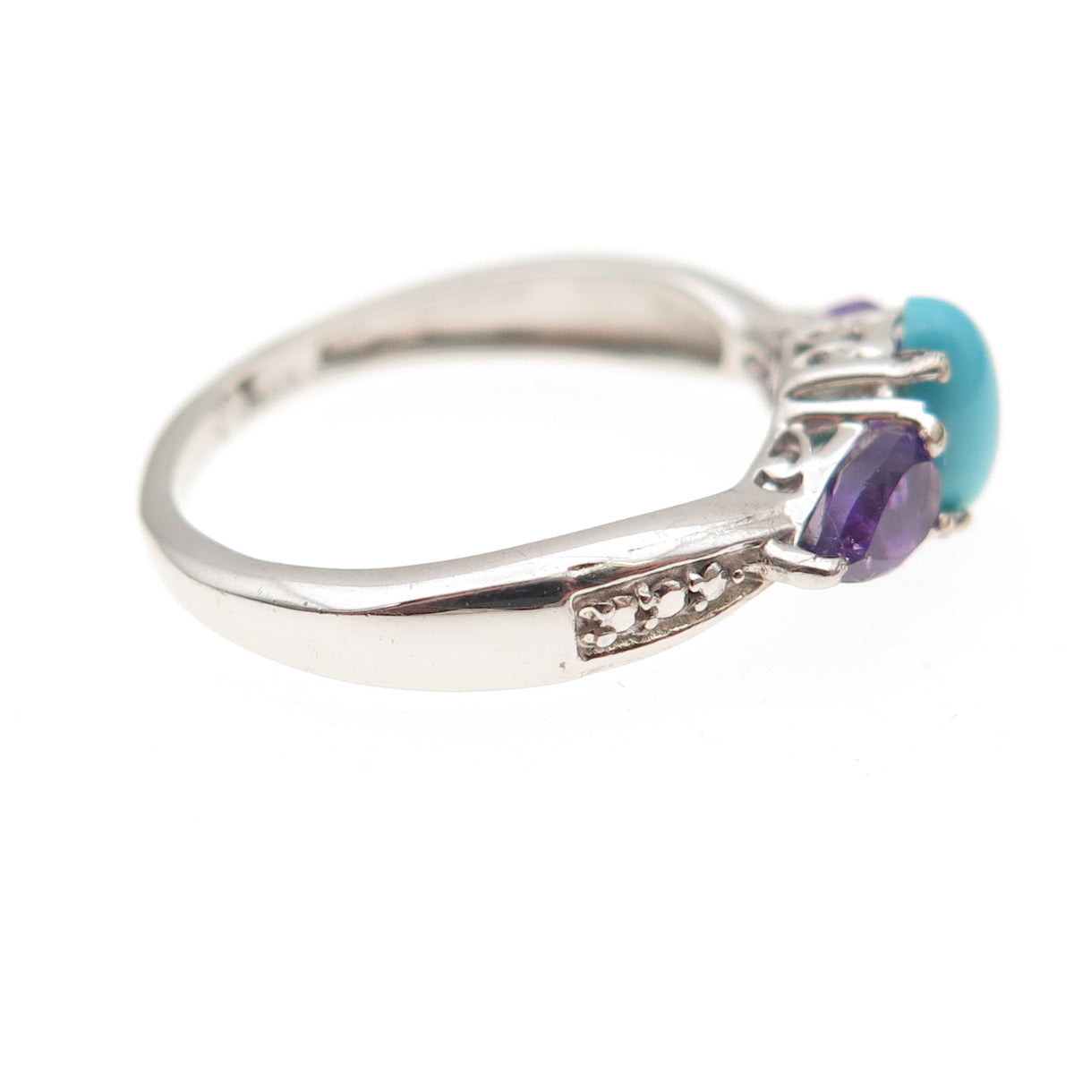 Chuck Clemency 925 Sterling Silver Real Turquoise & Amethyst Ring Size 5.25