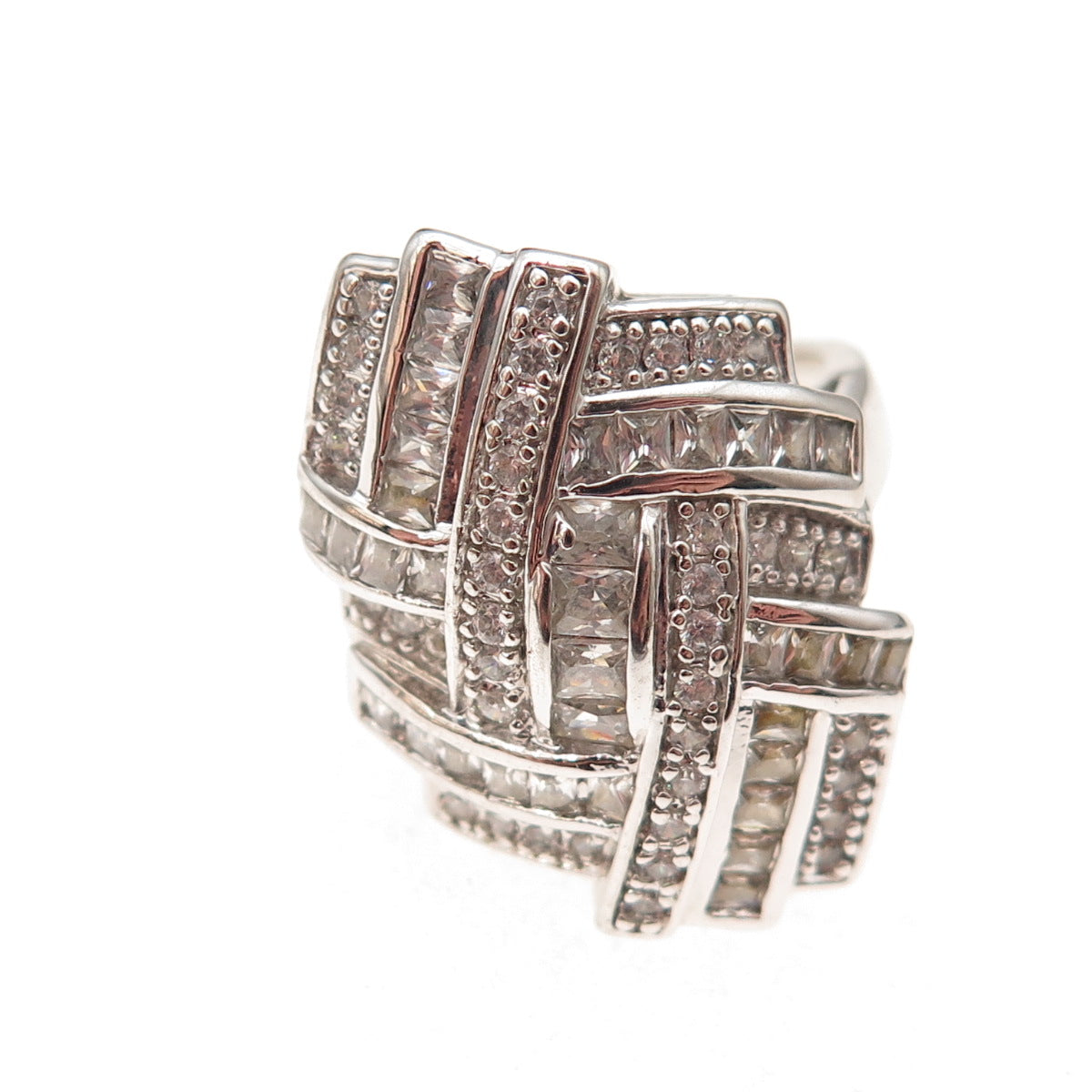 Collins 925 Sterling Silver Round Princess & Radiant-Cut C Z Ring Size 6