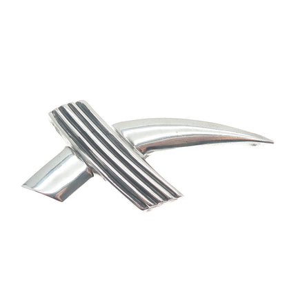 CHAPAL ZENRAY 925 Sterling Silver Vintage Modernist Letter X Oxidized Pin Brooch