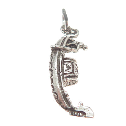 800 Silver Vintage Gondola Boat Minimalist Oxidized Charm Pendant