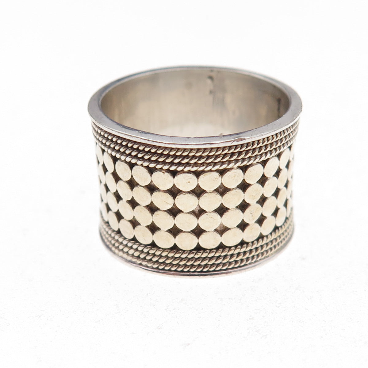 Anna Beck 925 Sterling Silver 2-Tone Vintage Dot Wide Band Ring Size 7.75