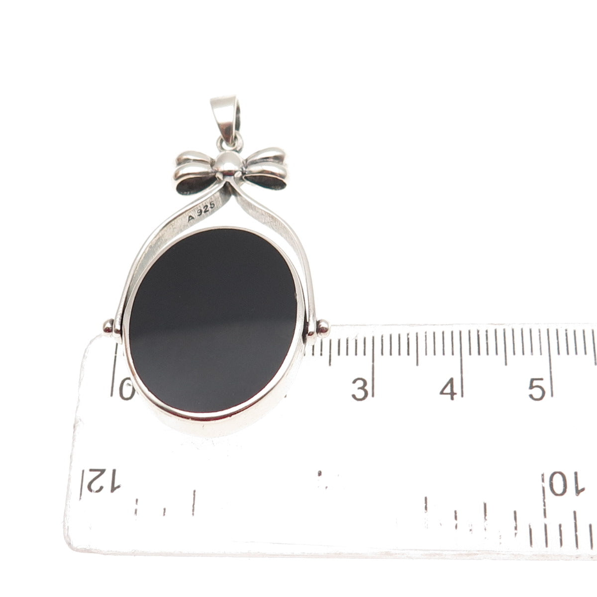 925 Sterling Silver Vintage Real MOP & Black Onyx Dual Sided Reversible Pendant