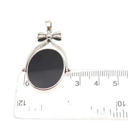 925 Sterling Silver Vintage Real MOP & Black Onyx Dual Sided Reversible Pendant