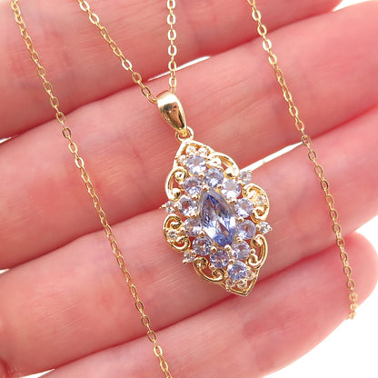 925 Sterling Silver Gold Plated Real Tanzanite Cable Chain Necklace 18"