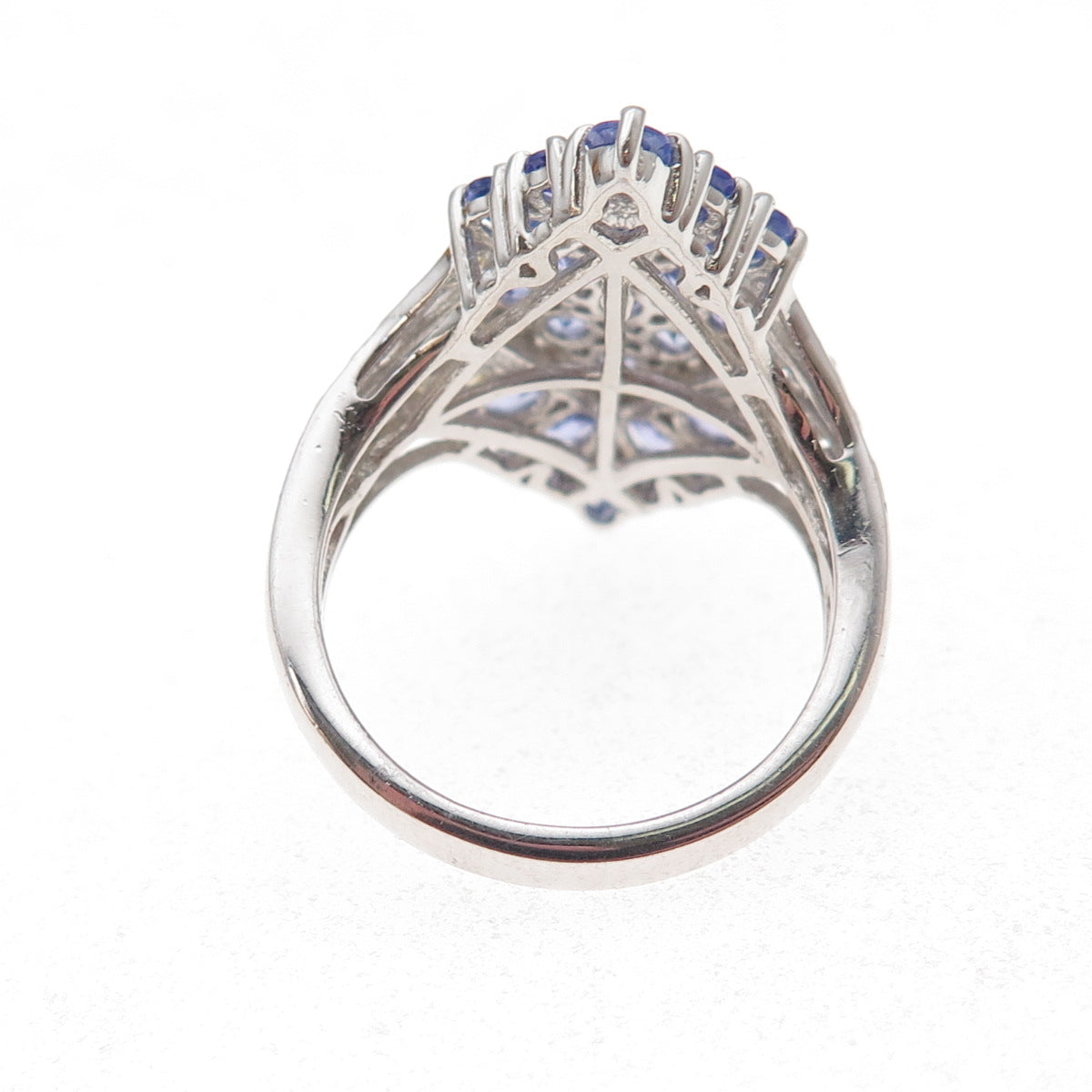 Chuck Clemency Sterling Silver 2-Tone Real Diamond & Tanzanite Ring Size 8.25