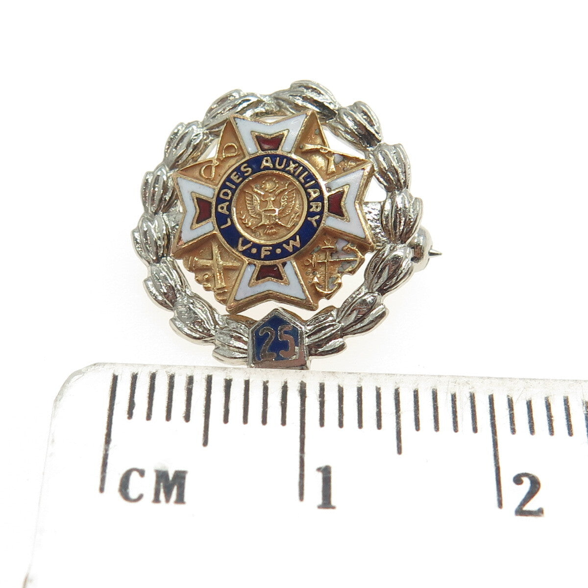 LAMORE 925 Sterling Silver Antique Art Deco Enamel Ladies Auxiliary Award Brooch