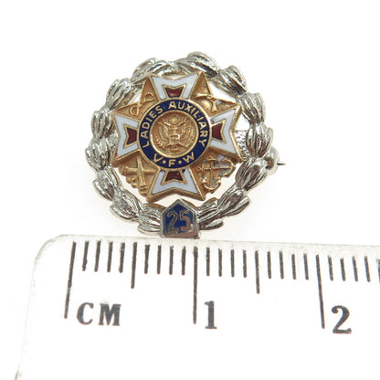 LAMORE 925 Sterling Silver Antique Art Deco Enamel Ladies Auxiliary Award Brooch