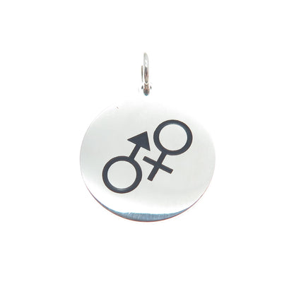 925 Sterling Silver Black Enamel Male & Female Symbol Minimalist Charm Pendant