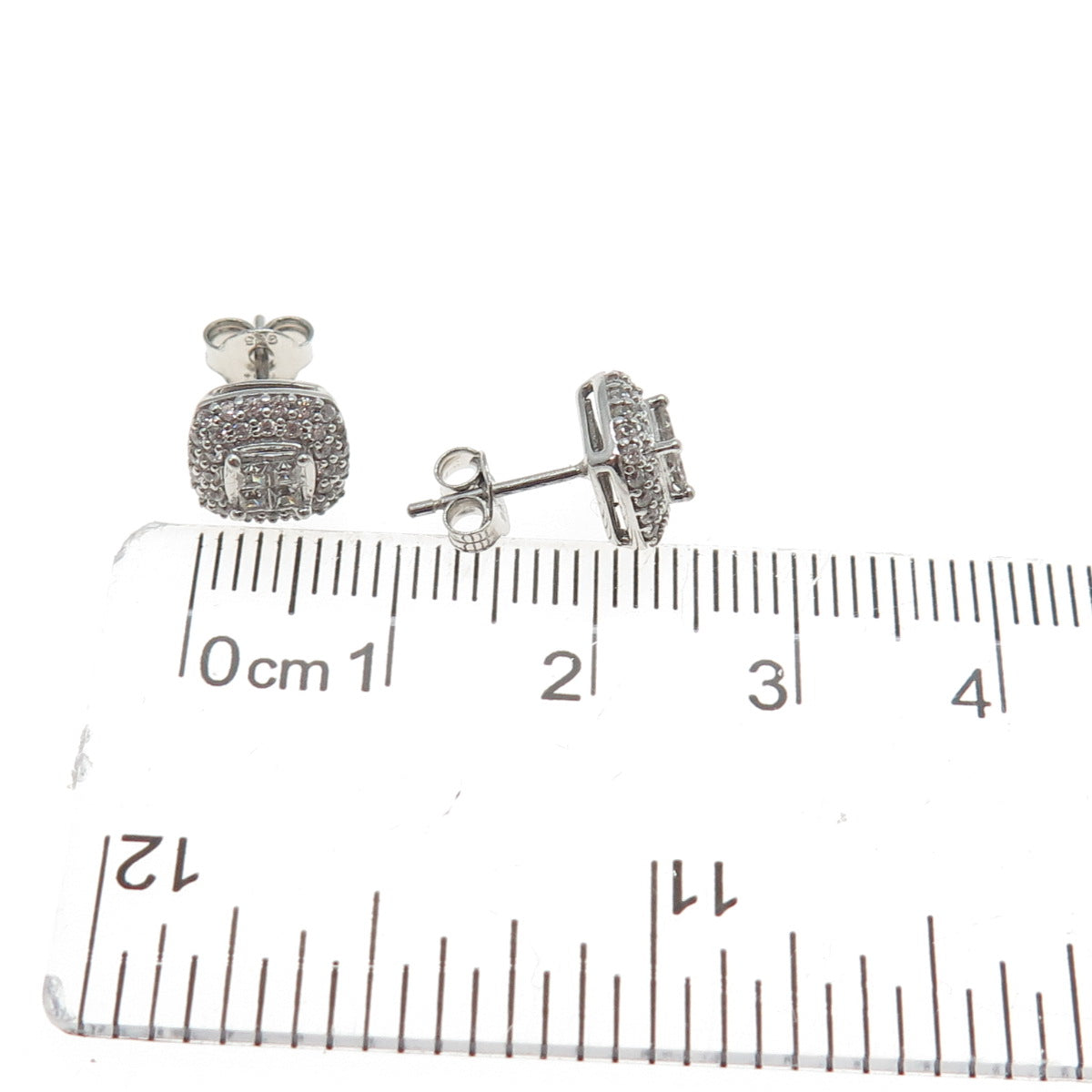 925 Sterling Silver Round-Cut C Z Cushion Stud Earrings