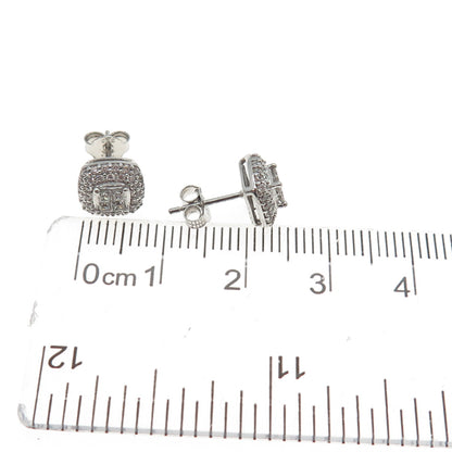 925 Sterling Silver Round-Cut C Z Cushion Stud Earrings