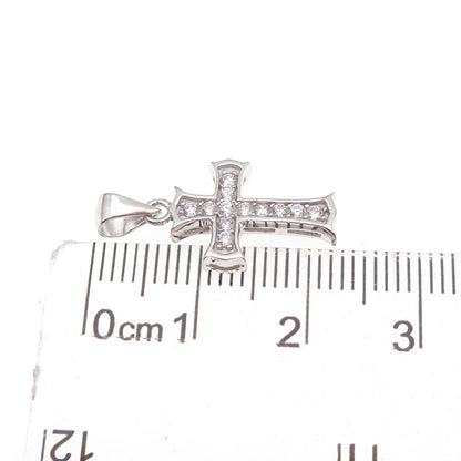 925 Sterling Silver Round-Cut C Z Cross Charm Pendant