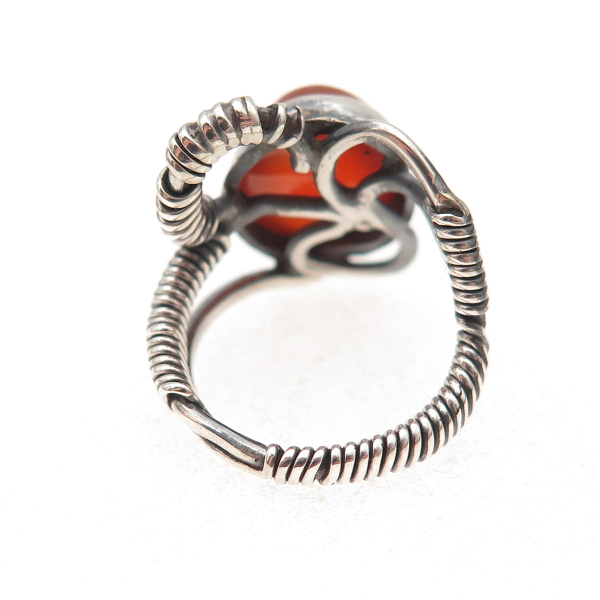925 Sterling Silver Vintage Real Carnelian Modernist Oxidized Ring Size 4.5