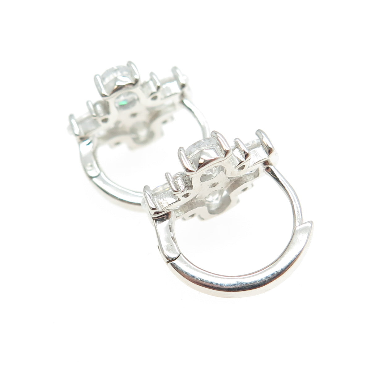 925 Sterling Silver Oval-Cut Shaped C Z Cross Huggie Earrings