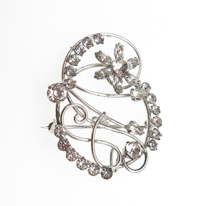 CARL ART 925 Sterling Silver Antique Art Deco Rhinestone Swirl Pin Brooch