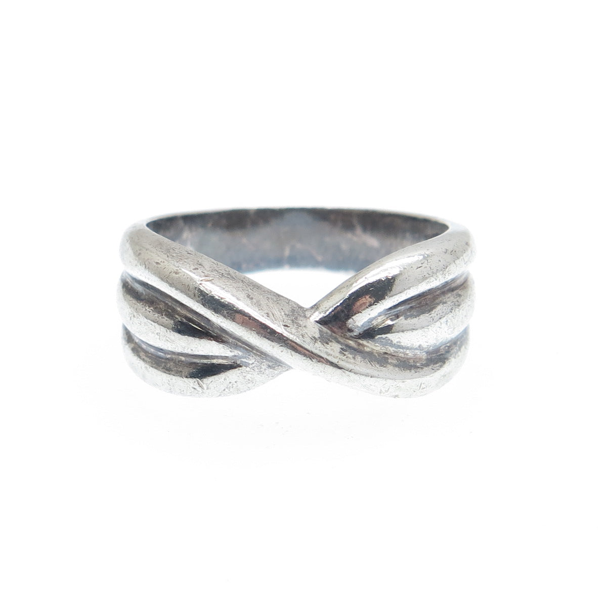 925 Sterling Silver Vintage Modernist Twisted Oxidized Ring Size 8.25