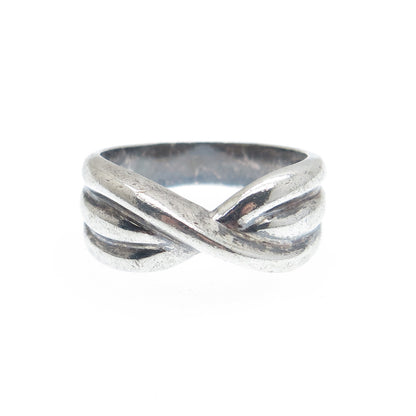 925 Sterling Silver Vintage Modernist Twisted Oxidized Ring Size 8.25