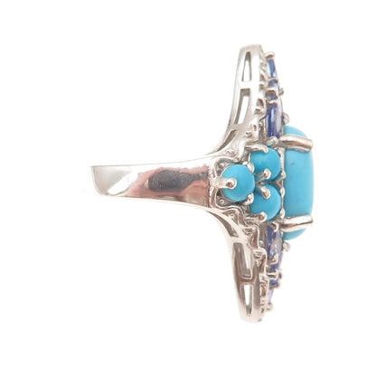 Chuck Clemency 925 Sterling Silver Real Turquoise & Tanzanite Ring Size 8.25