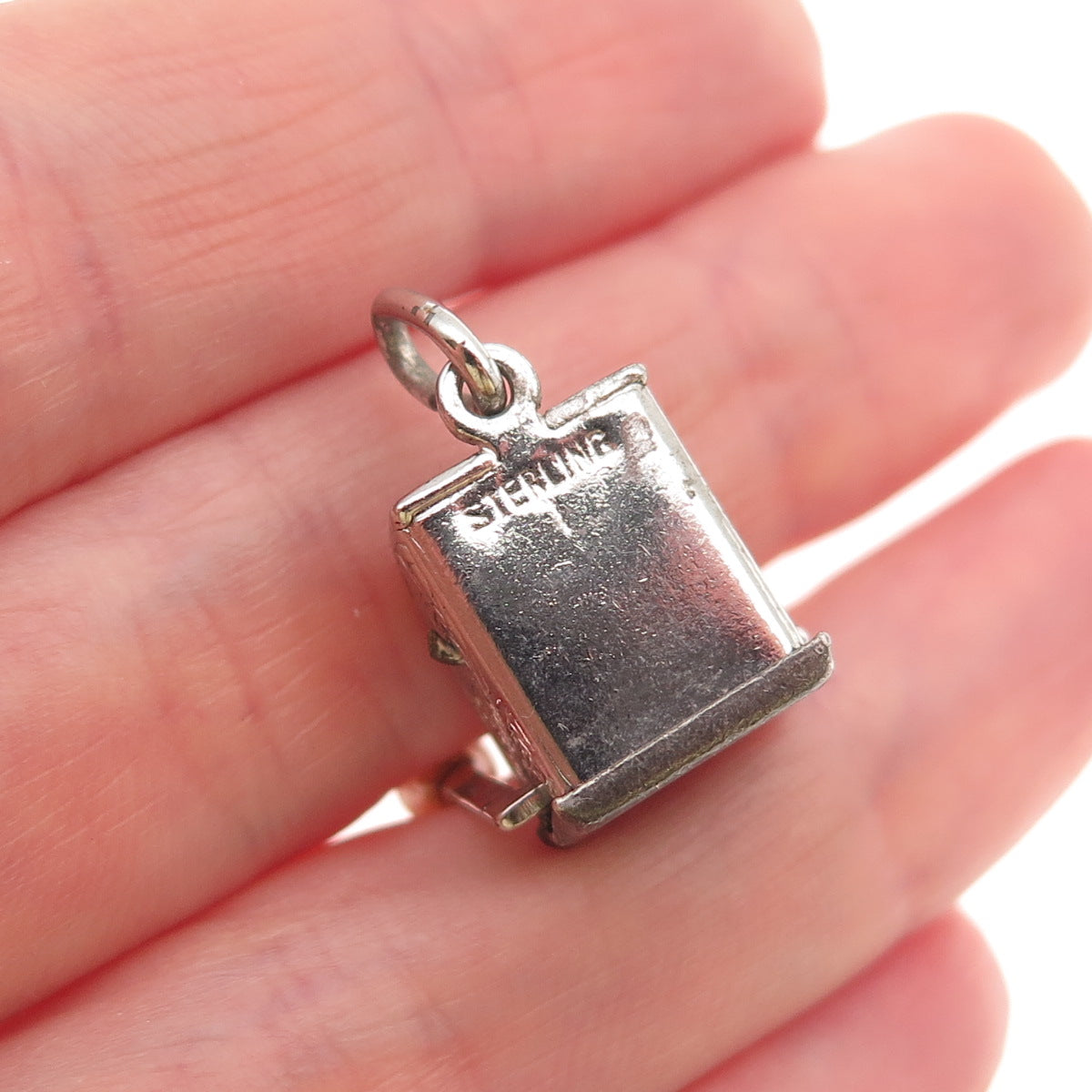 925 Sterling Antique Enamel Real Pearl Slot Machine Casino Lucky 3D Mini Pendant