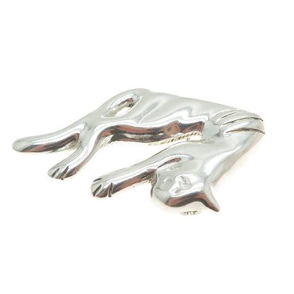 925 Sterling Silver Vintage Mexico Modernist Cat Pin Brooch
