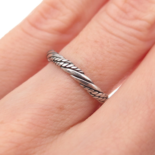 925 Sterling Silver Vintage Twisted Oxidized Band Ring Size 5.75