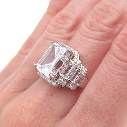Dee Berkle 925 Sterling Silver Emerald & Round-Cut C Z Engagement Ring Size 7