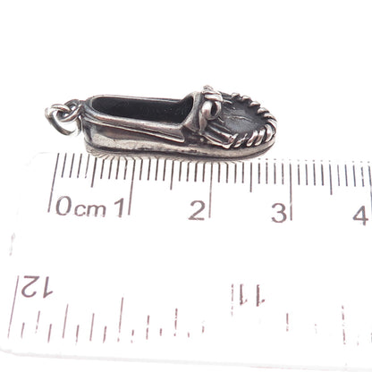 Southwest 925 Sterling Silver Vintage Loafer Shoe Oxidized 3D Charm Pendant